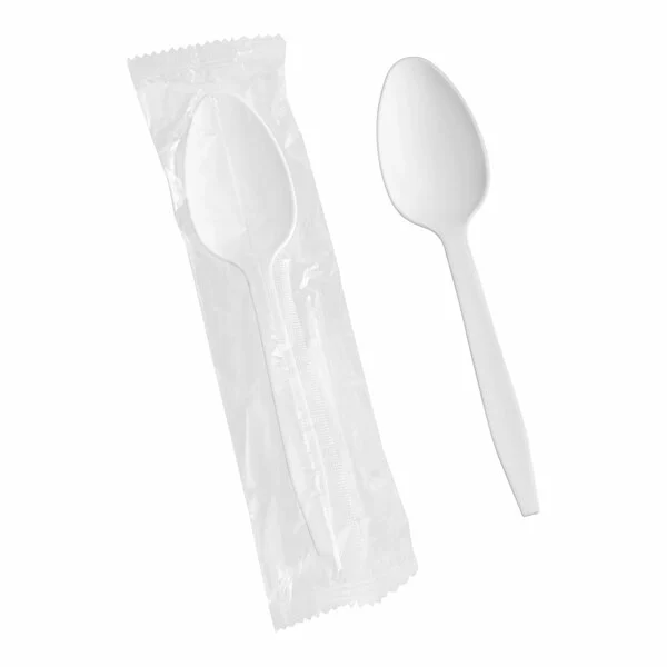 HEAVY WEIGHT WRAPPED PLASTIC SPOON White
