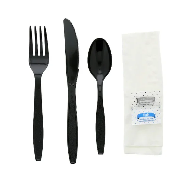 PLASTIC CUTLERY KIT 6 IN 1 MEDIUM WEIGHT Black